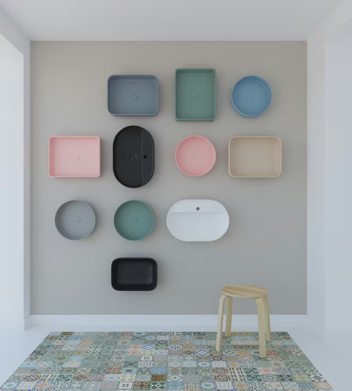 Mat crni keramički umivalnik na ploščo SAT Infinitio 60x40 cm brez preliva s otvorom pro slavinu