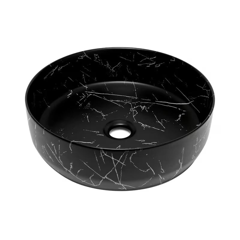 Mat umivalnik na ploščo SAT Infinitio 39x39 cm u crnom mramornom dizajnu brez preliva.