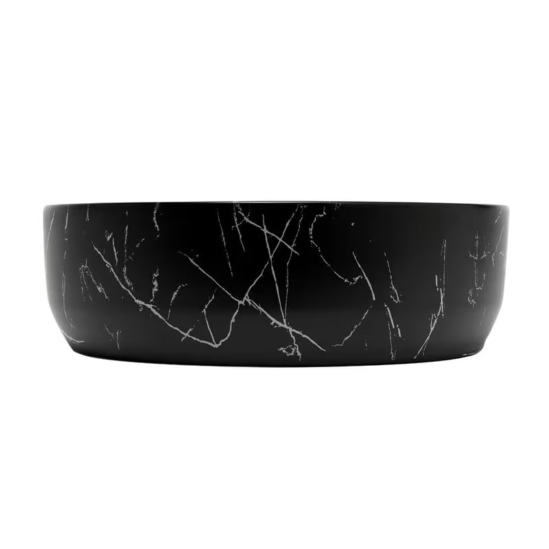 Mat umivalnik na ploščo SAT Infinitio 39x39 cm u crnom mramornom dizajnu brez preliva.