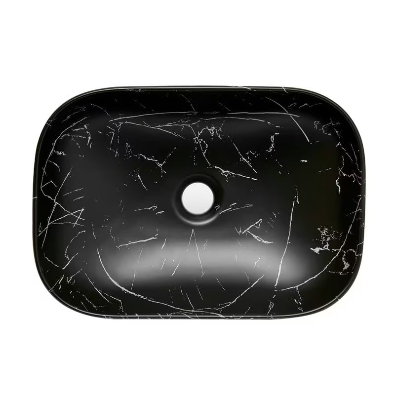 Umivalnik na ploščo SAT Infinitio brez preliva u mat crnom mramornom dizajnu 45,5x32,5 cm.
