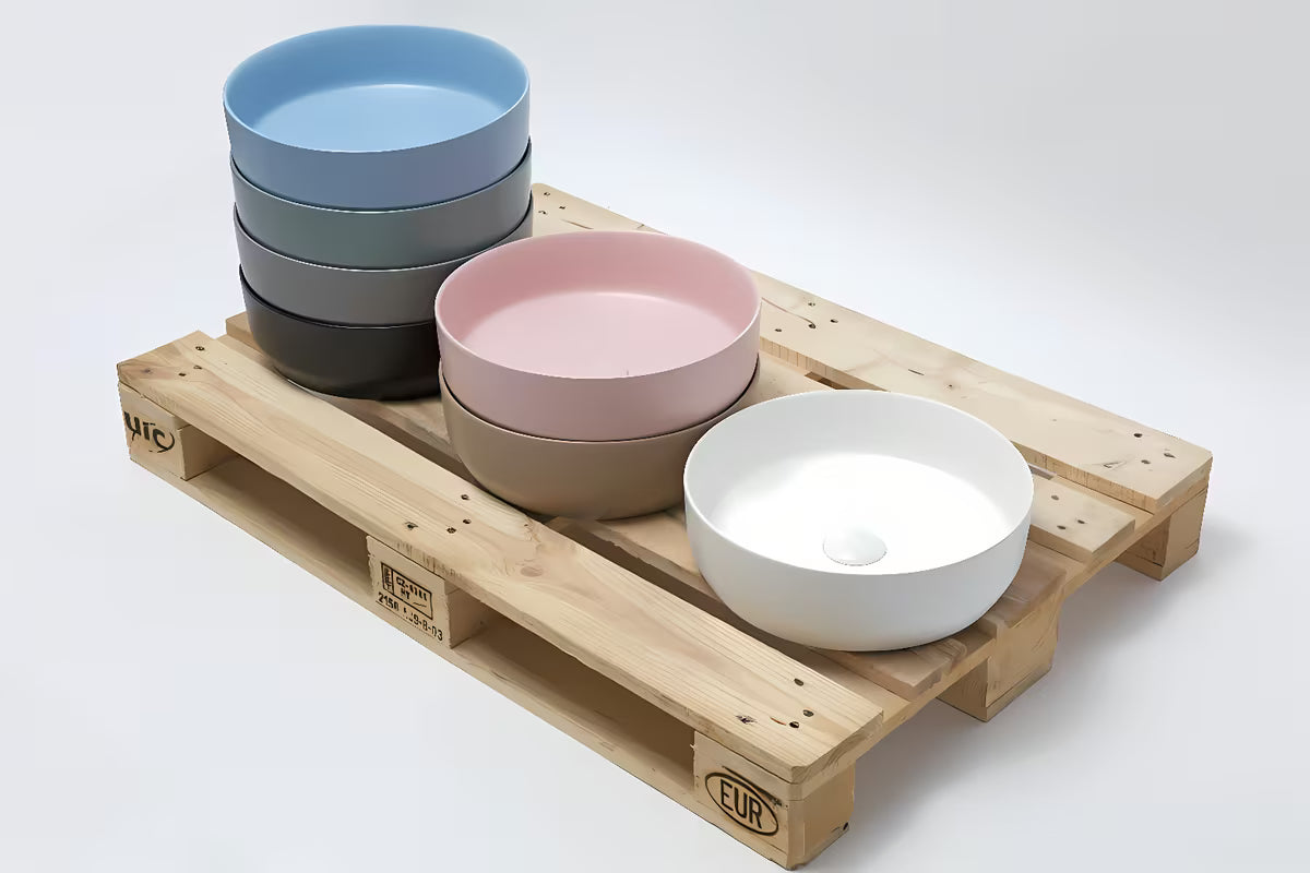 Mat plavi keramički umivalnik na ploščo SAT Infinitio 39x39 cm brez preliva