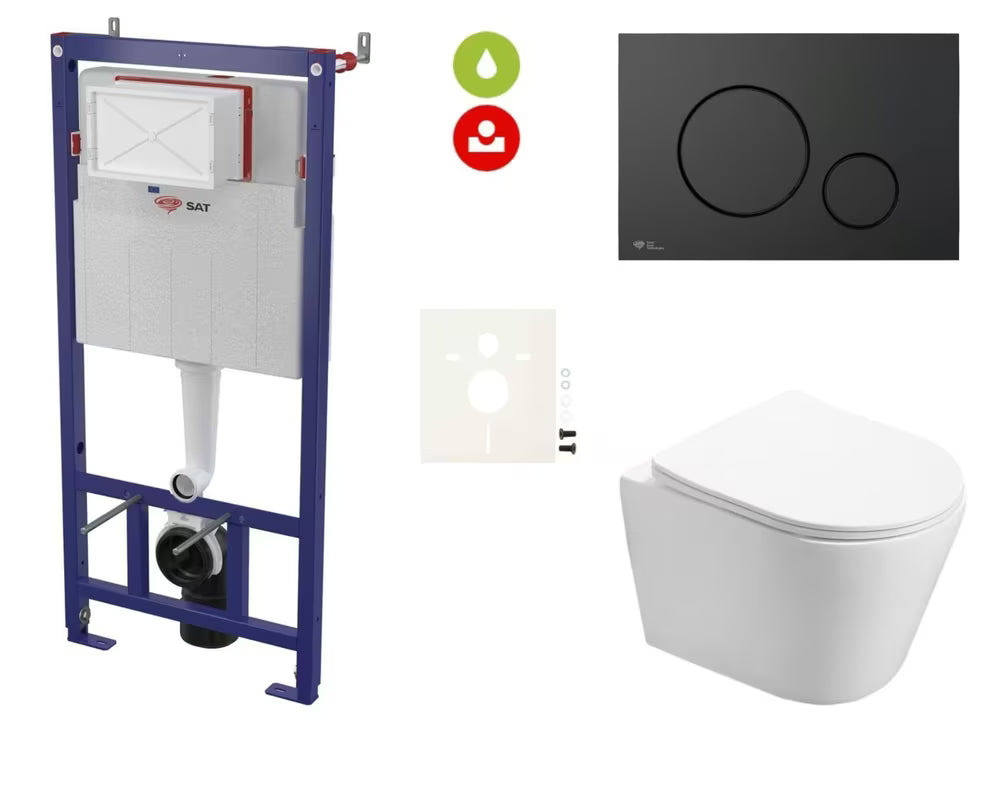 Viseči WC set SAT Infinitio s ugradbenim modulom, tipkom za ispiranje i WC daskom s mehko Zapiranje Soft Close i EasyLock