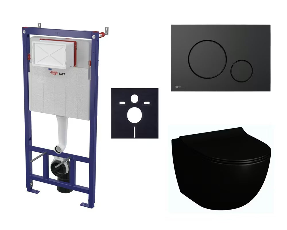 Viseči podžbukni WC školjka set SAT Infinitio s modulom, tipkom i WC školjka školjkom s wc desko mehko Zapiranje Soft Close