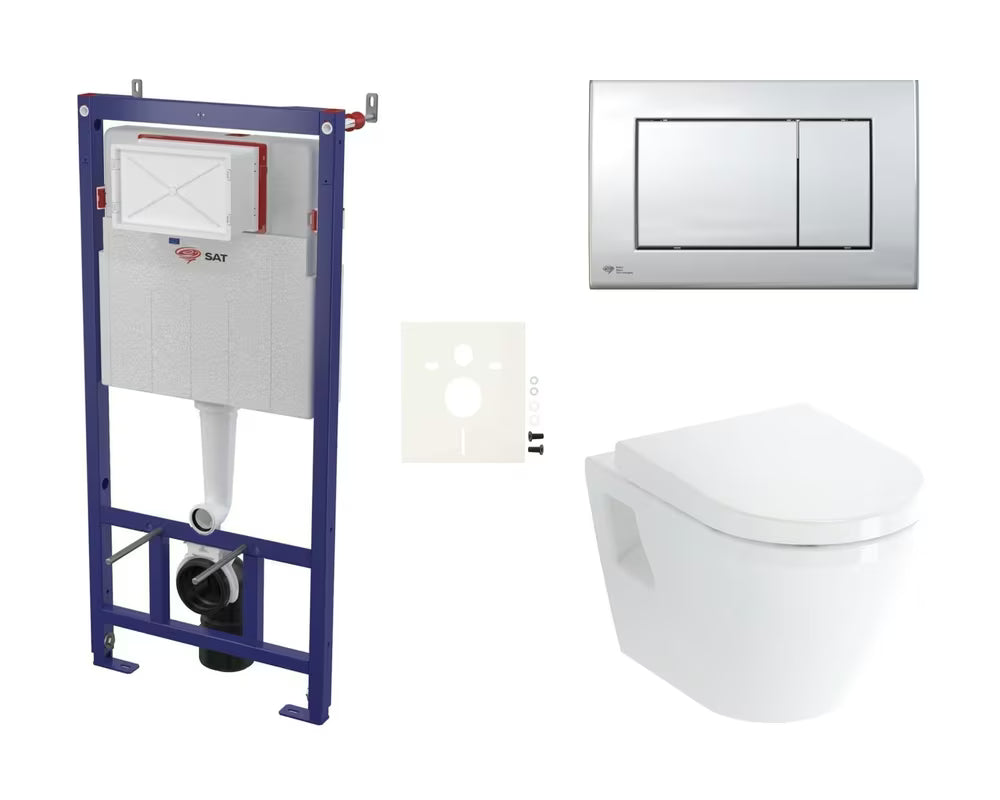 Viseči WC set vitra Integra s skritim splakovalnikom SAT pro za moderno kopalnico in enostavno vzdrževanje.