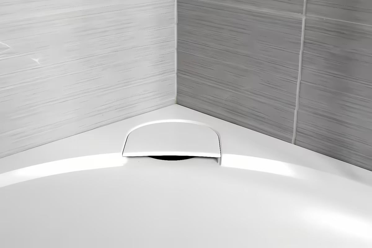 Bijela pravokotna tuš kad SAT Limcc 120x90 cm od lijevanog mramora s pokrivenim odvodom u kutu