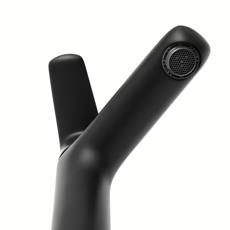 Črna mat armatura za umivalnik SAT Mood z ročnim upravljanjem in varčnim perlatorjem