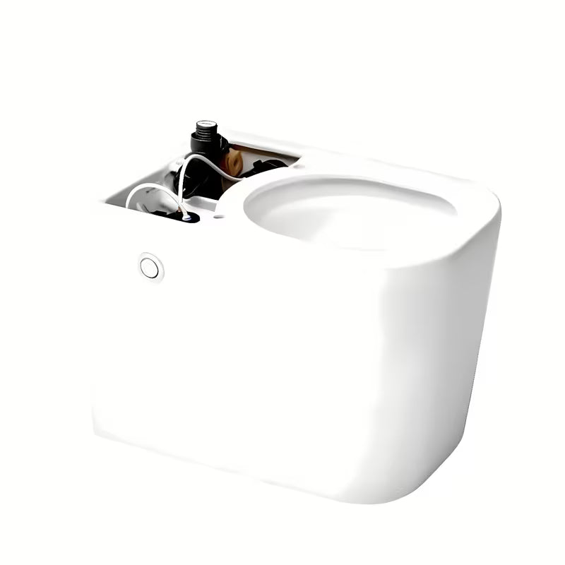 Stoječa WC Školjka SAT optimflush u bijeloj boji s vodokotlićem i zidnom tipkom za ispiranje.