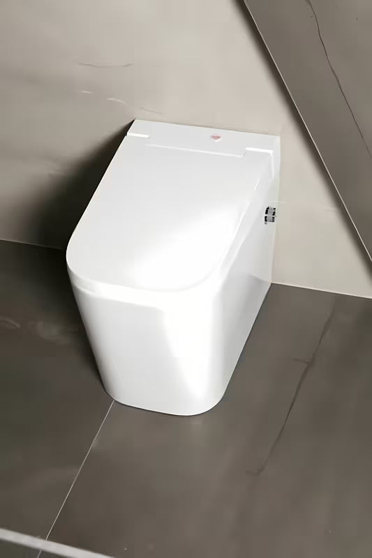 Stoječa WC Školjka SAT optimflush u bijeloj boji s vodokotlićem i zidnom tipkom za ispiranje.