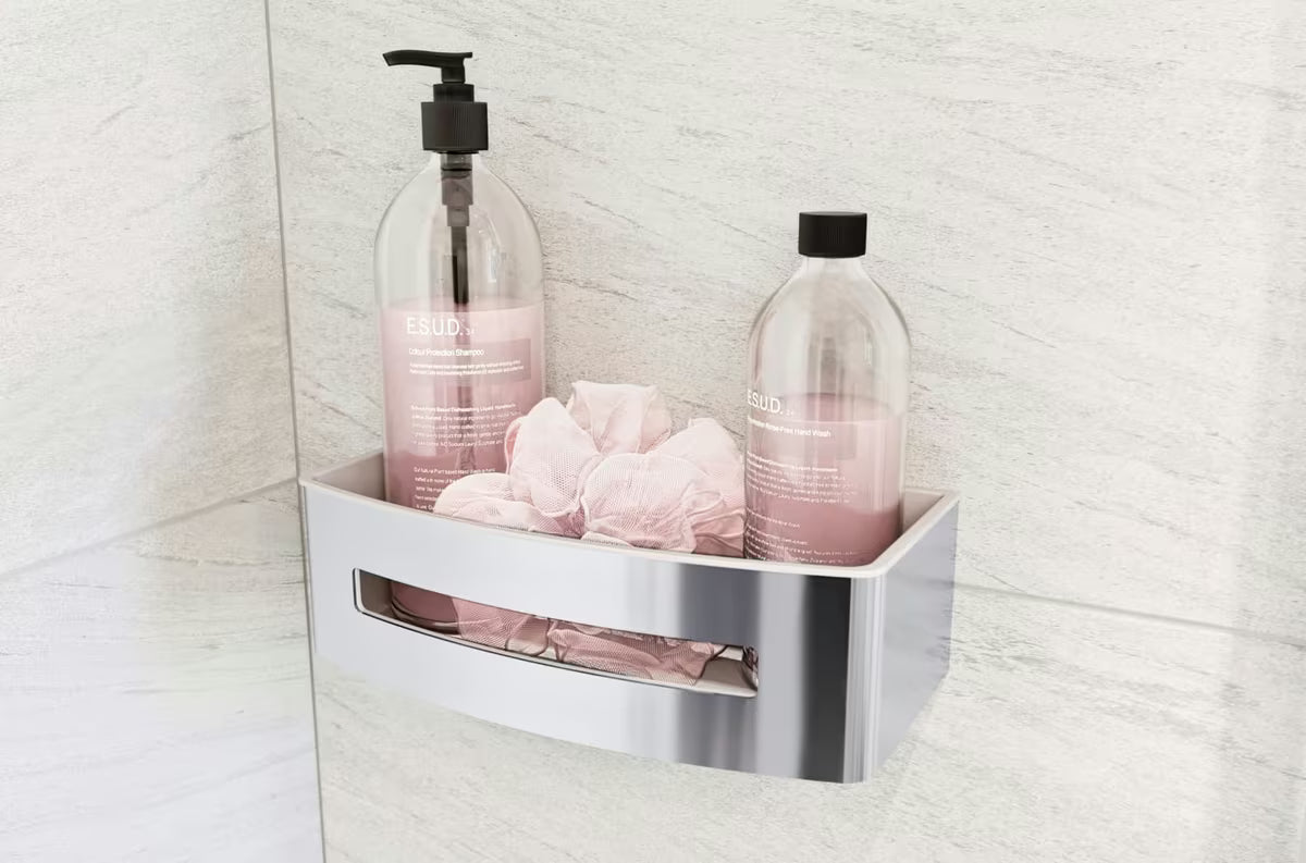 Inox tuš polica SAT u krom izvedbi s uklonjivim bijelim plastičnim umetkom