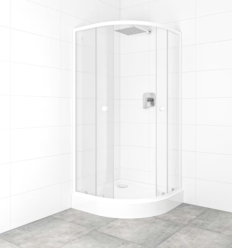 Polkrožna tuš kabina SAT Project 90x90 cm z belimi profili in neprosojnim steklom Chinchilla.