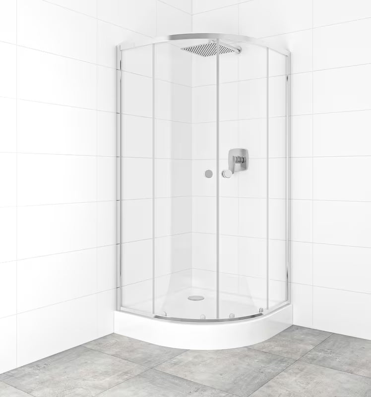 Polkrožna tuš kabina s kadjo 90x90 cm v sijajnem kromu s prozornim steklom in drsnimi vrati