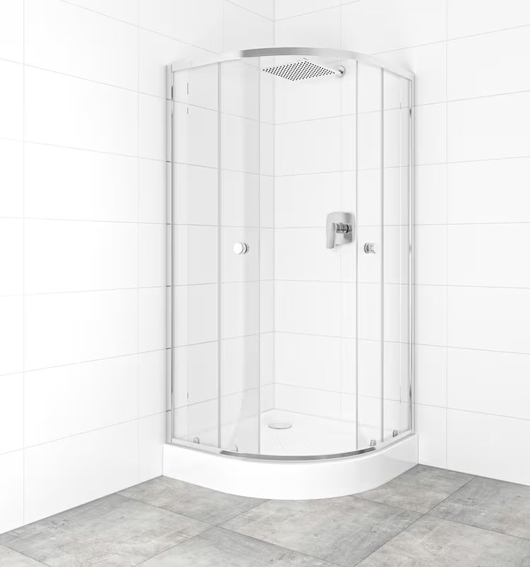 Polkrožna tuš kabina s kadjo 90x90 cm v sijajnem kromu s prozornim steklom in drsnimi vrati
