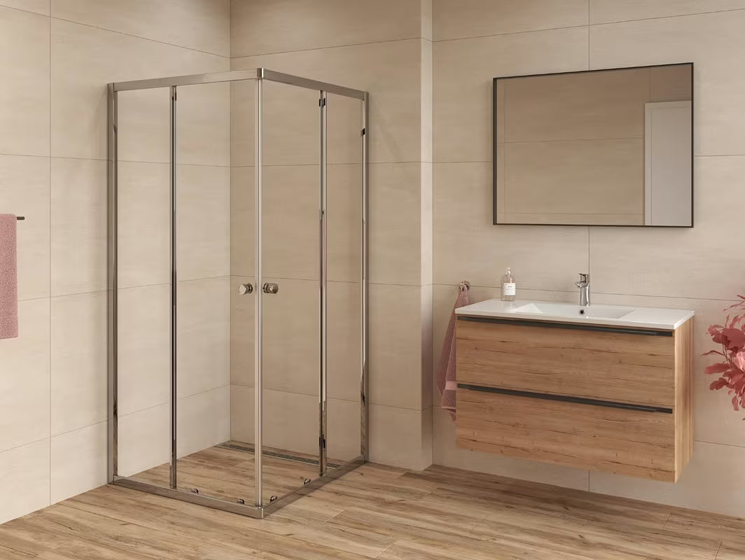 Kvadratna tuš kabina SAT Project 90x90 cm z drsnimi vrati in prozornim steklom v sijajnem kromu