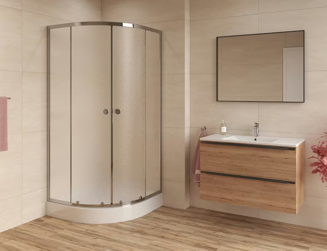 Polkrožna tuš kabina SAT Project 80x80 cm z drsnimi vrati in profili v sijajnem kromu