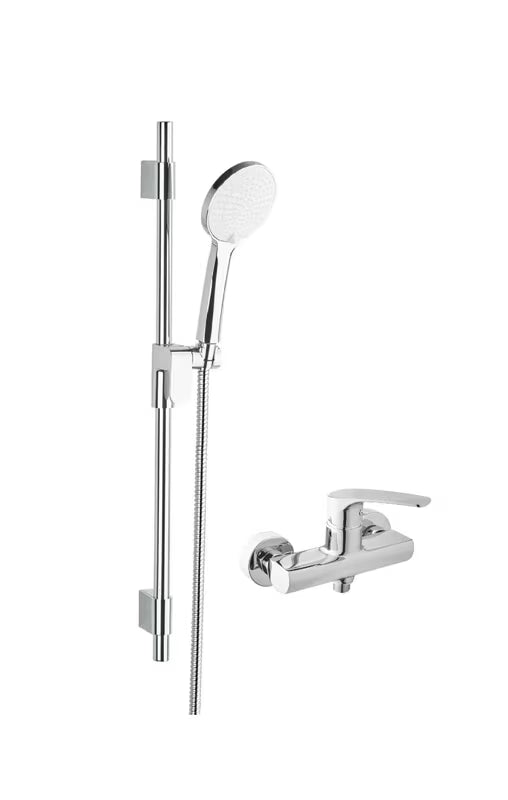 Kromirana stenska enoročna armatura za tuš SAT Project s tuš setom