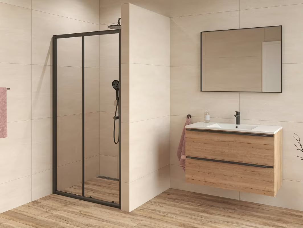 Drsno tuš vrata SAT Project 100 cm u crnoj boji s prozirnim sigurnosnim staklom