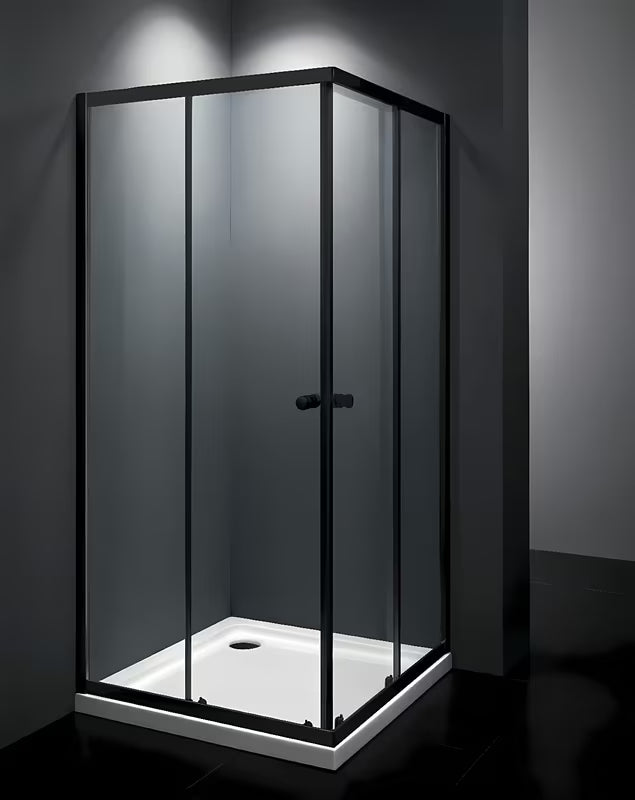 Kvadratni drsni tuš kabina SAT Project 90x90 cm s crnim profilima i prozirnim staklom