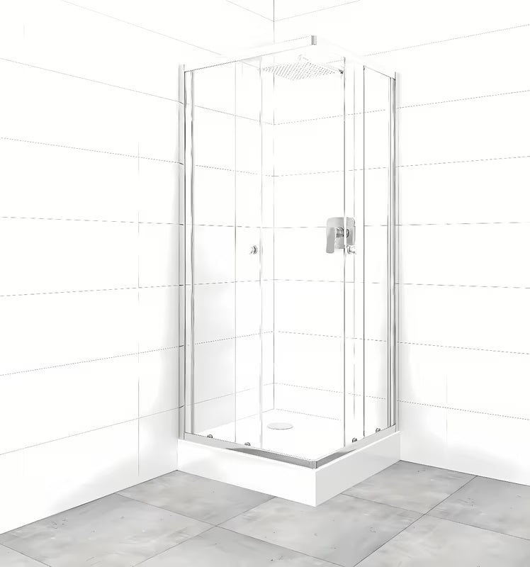 Kvadratna tuš kabina SAT Project 80x80 cm s kadjo, s prozirnim staklom i profilima u sjajnom kromu.