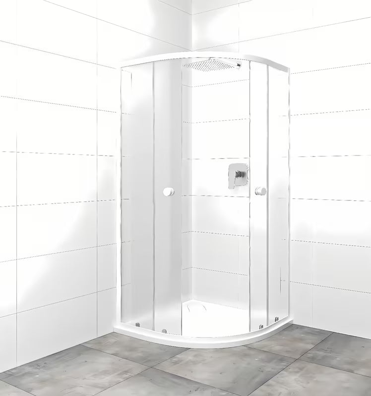 Polkrožna tuš kabina SAT Project 80x80 cm s bijelim profilima i neprozirnim staklom chinchilla