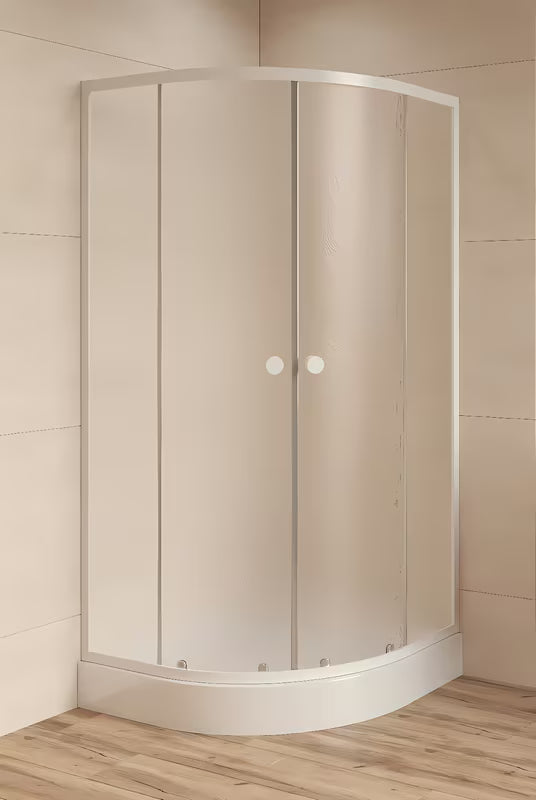 Polkrožna tuš kabina SAT Project 90x90 cm s bijelim profilima i neprozirnim staklom chinchilla