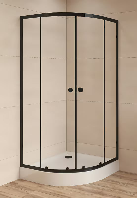Polkrožna tuš kabina SAT Project 80 x 80 cm u crnoj boji s kliznim vratima i prozirnim staklom