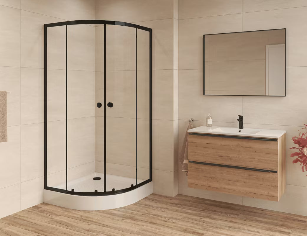 Polkrožna tuš kabina SAT Project 80 x 80 cm u crnoj boji s kliznim vratima i prozirnim staklom