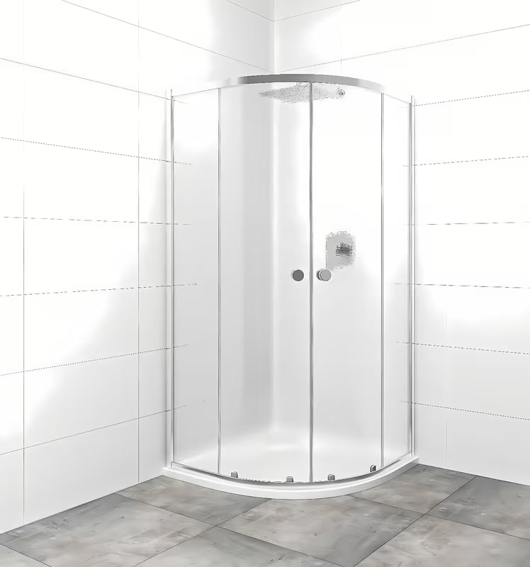 Polkrožna tuš kabina SAT Project 90x90 cm s kliznim vratima, u sjajnom kromu i sa staklom chinchilla