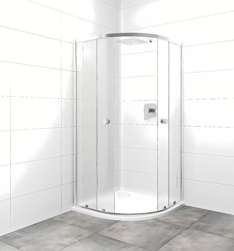 Polkrožna tuš kabina SAT Project 90x90 cm s kliznim vratima, u sjajnom kromu i sa staklom chinchilla