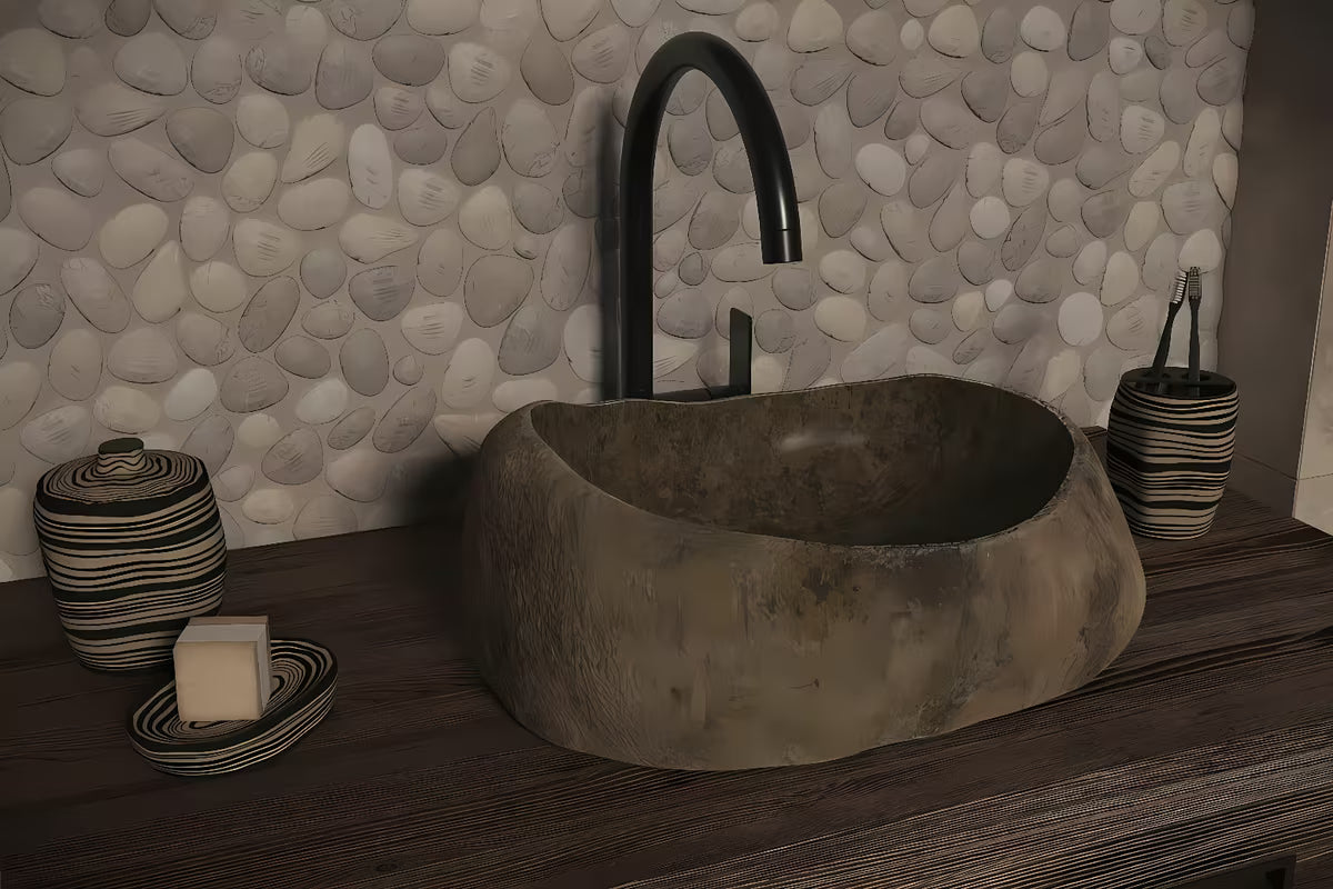 Umivalnik na ploščo SAT Purity od prirodnog riječnog kamena brez preliva