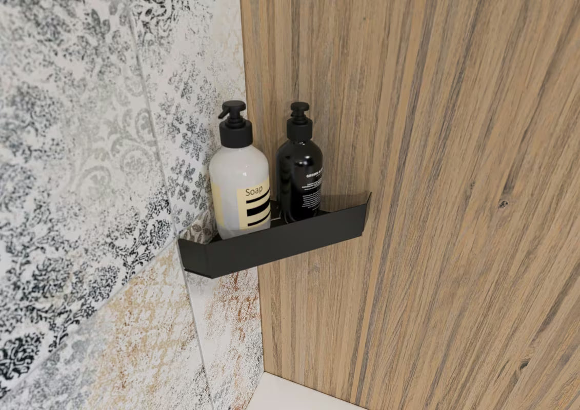 Kotna tuš polica SAT od nehrđajućeg čelika u mat crnoj boji