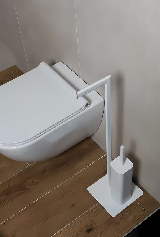 Samostoječi WC ščetka SAT iz kovine v mat beli barvi z oglatim dizajnom