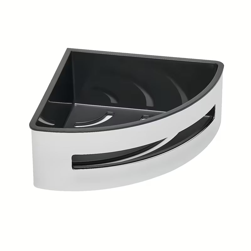 Kotna tuš polica SAT Chrome iz nerjavečega jekla v krom izvedbi s črnim plastičnim vložkom.