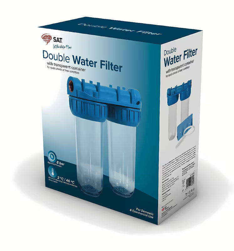 Prozoren filter SAT velikosti 10" z medeninastimi priključki 3/4" pro hladno vodo