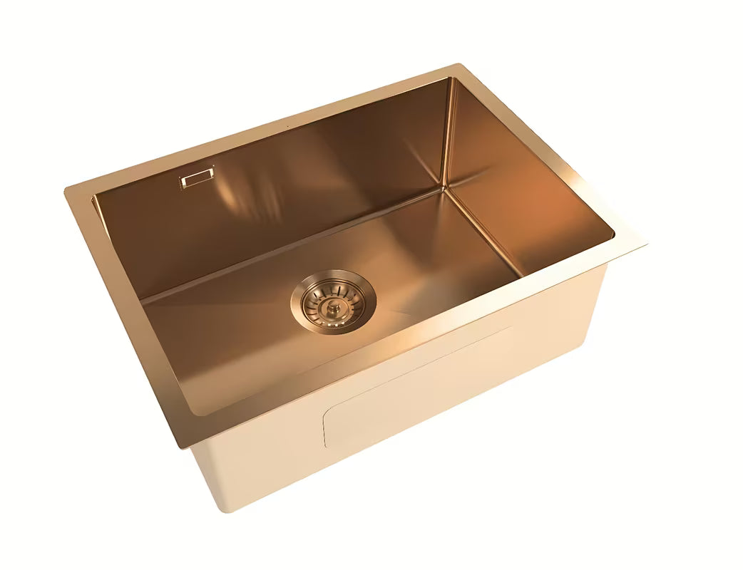 Kuhinjski enojno korito SAT Aurum iz nerjavečega jekla rose gold pro spodnja montaža pod delovni pult