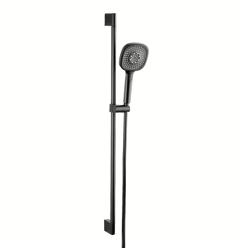 Tuš set SAT v mat črni izvedbi s 3-funkcijsko ročno prho in pršno letvijo za stensko montažo.