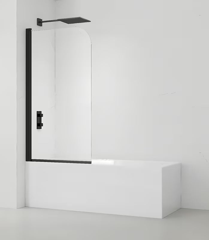 Stena za Kopalno Kad SAT 150x80 cm s prozornim steklom in črnim mat profilom