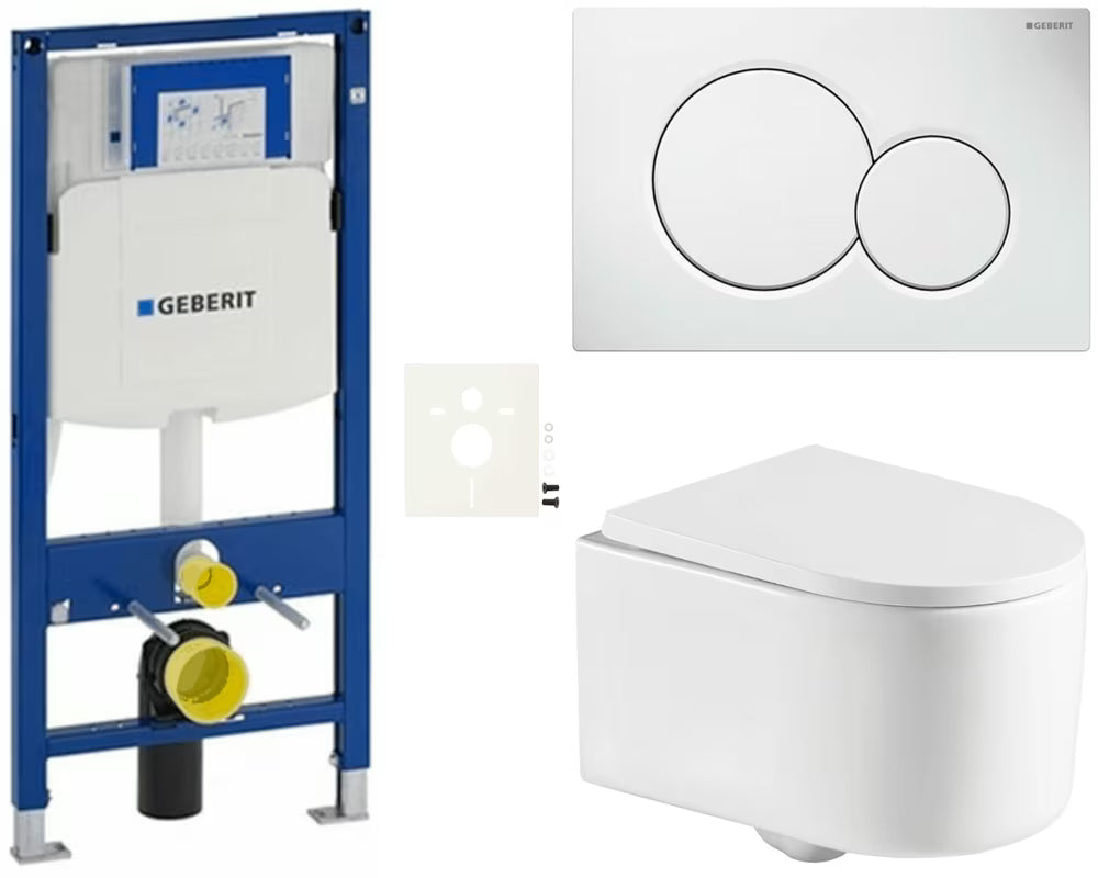 Viseči WC set SAT z modulom Geberit Duofix, splakovalnikom, belo tipko Sigma in WC-desko mehko Zapiranje Soft Close