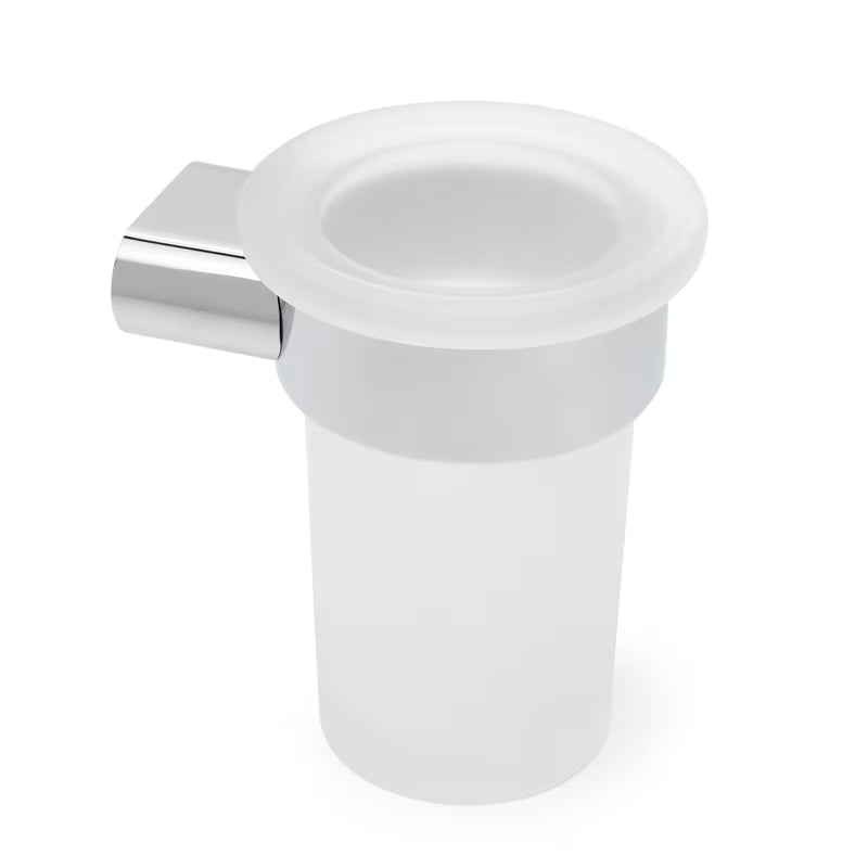 Stenski držalo za kozarec SAT Simply R u krom izvedbi s mat staklom.