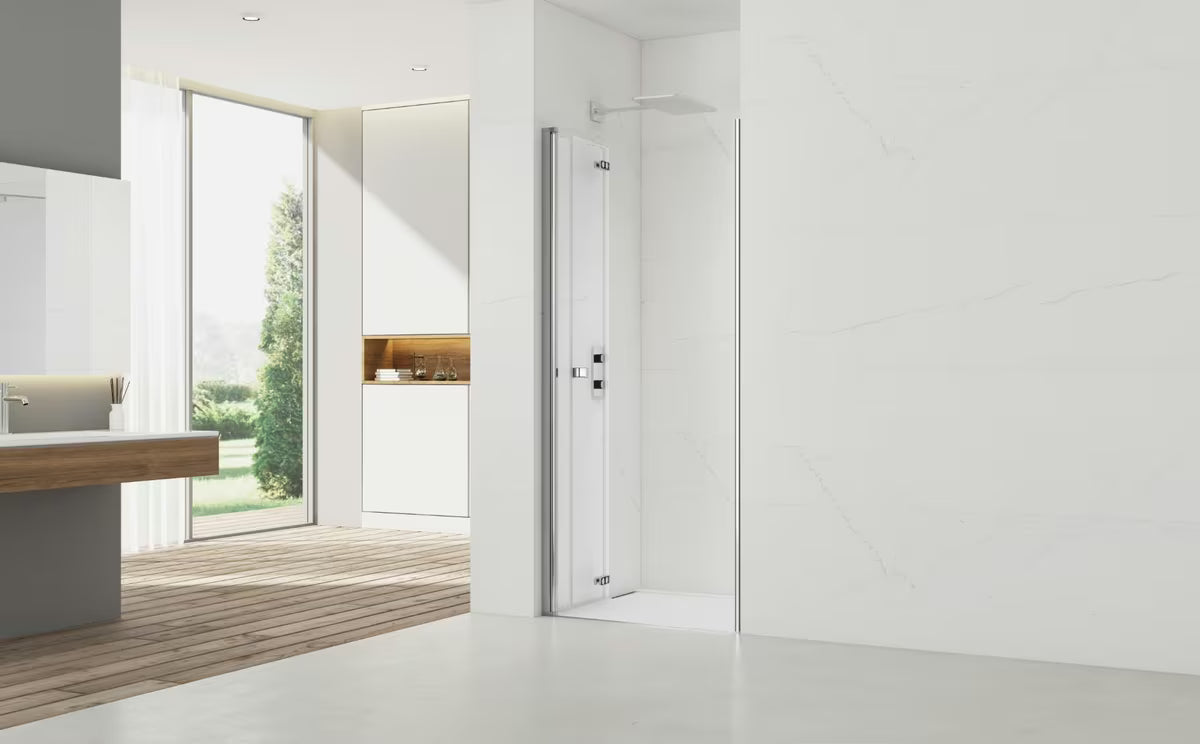 Sklopivi tuš vrata SAT SK za nišu 90 cm u sjajnom kromu s prozirnim staklom