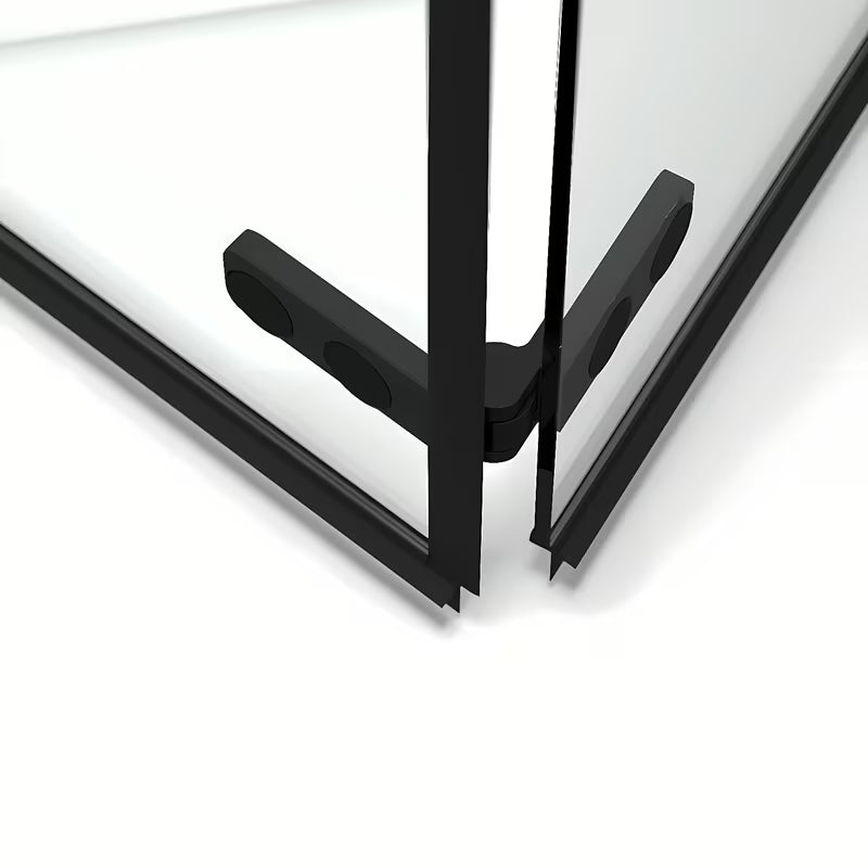 Kvadratna tuš kabina SAT Sk 100x100 cm u crnoj izvedbi s prozirnim staklom i preklopnim vratima.