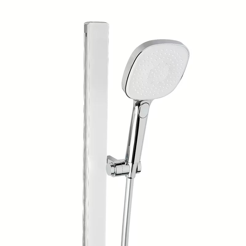 Tuš set SAT u bijelo-krom izvedbi s polico, tuš šipkom i ručnim tušem s 3 mlaza