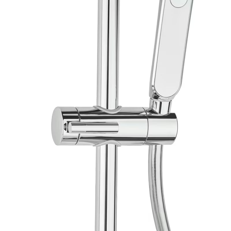 Tušni sistem SAT s termostatsko armaturo u izvedbi bijela/krom s ručnim i nadglavnim tušem te staklenom policom.