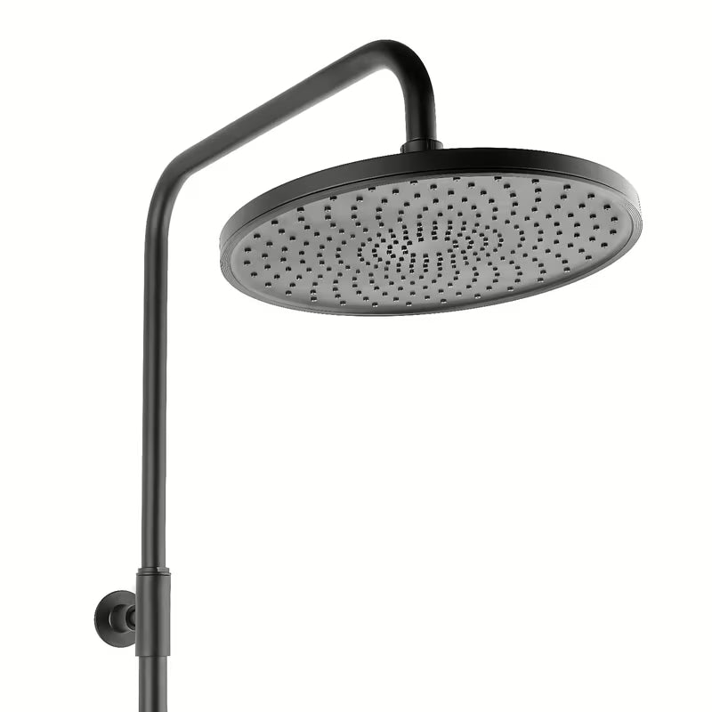 Crni tušni sistem SAT s termostatsko armaturo sa sigurnosnim graničnikom na 38 °C.