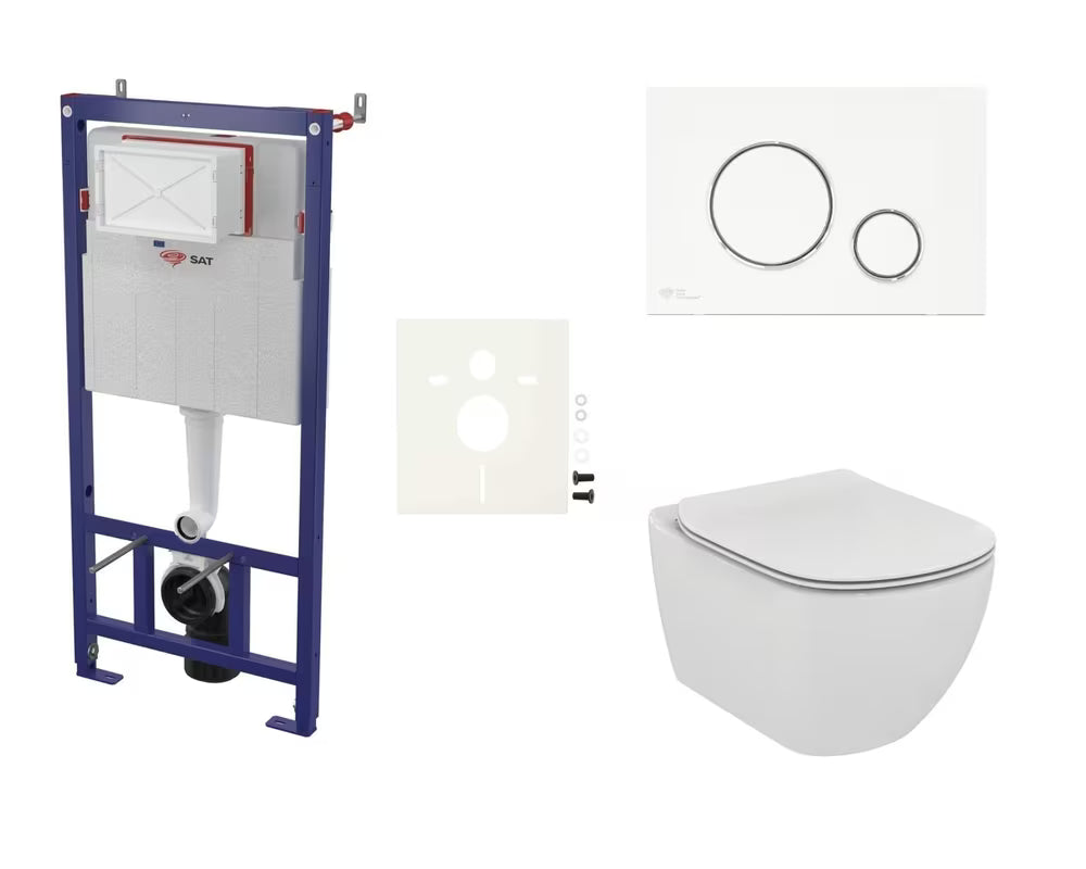 Viseči WC set Ideal Standard Tesi s tehnologijo Aquablade in splakovalnikom SAT v sijajno beli izvedbi