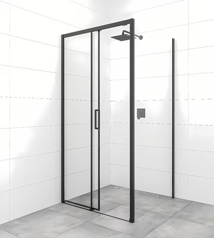 Pravokotna tuš kabina SAT Tex BB 110x80 cm s prozornim steklom in črnimi mat profili
