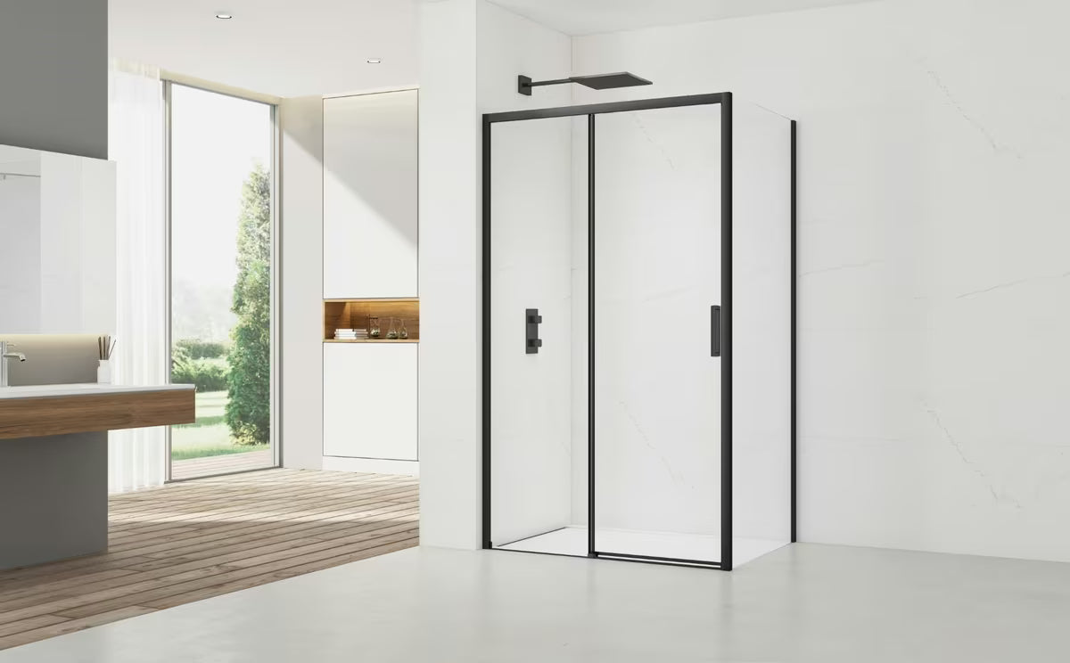 Pravokotna tuš kabina SAT Tex BB 110x80 cm s prozirnim staklom i crnim mat profilima