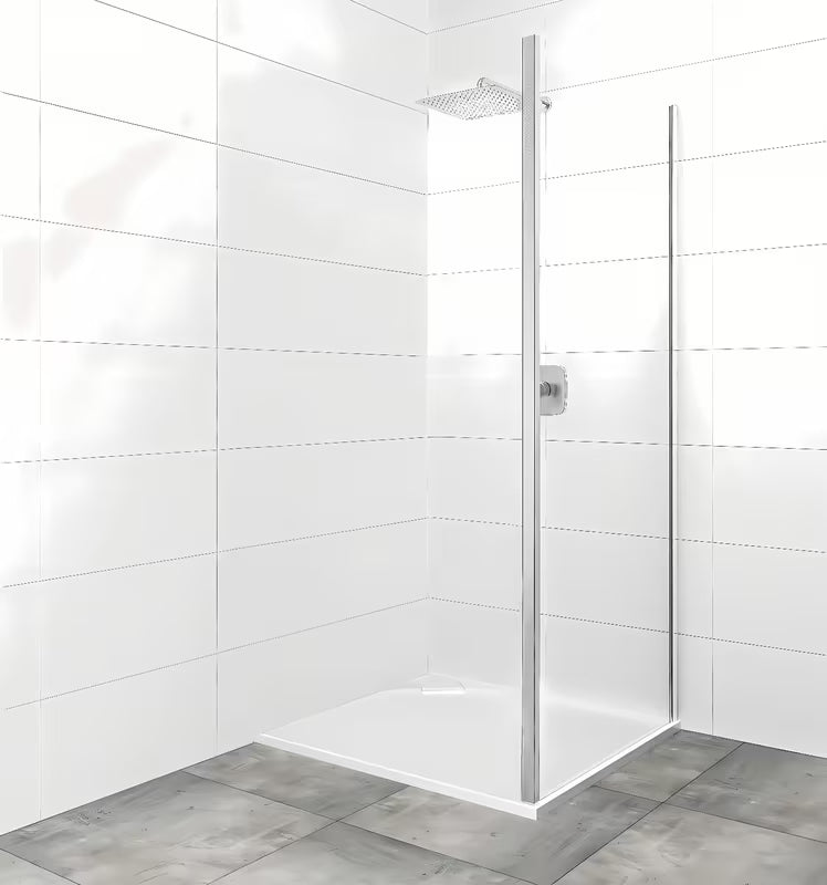 Bočna stena za tuš vrata SAT Tex 90 cm u sjajnom kromu s prozirnim staklom i premazom Easy Clean.