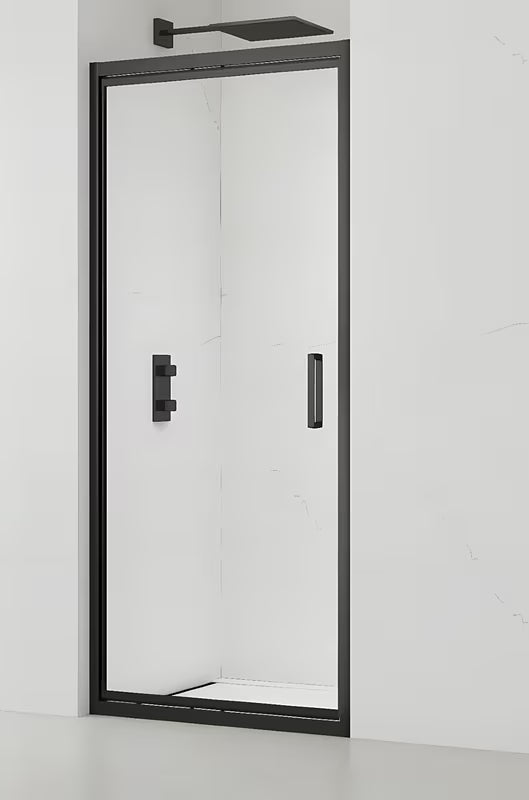 Črn drsno tuš vrata SAT Tex-C 90 cm s prozornim varnostnim steklom in premazom Easyclean.