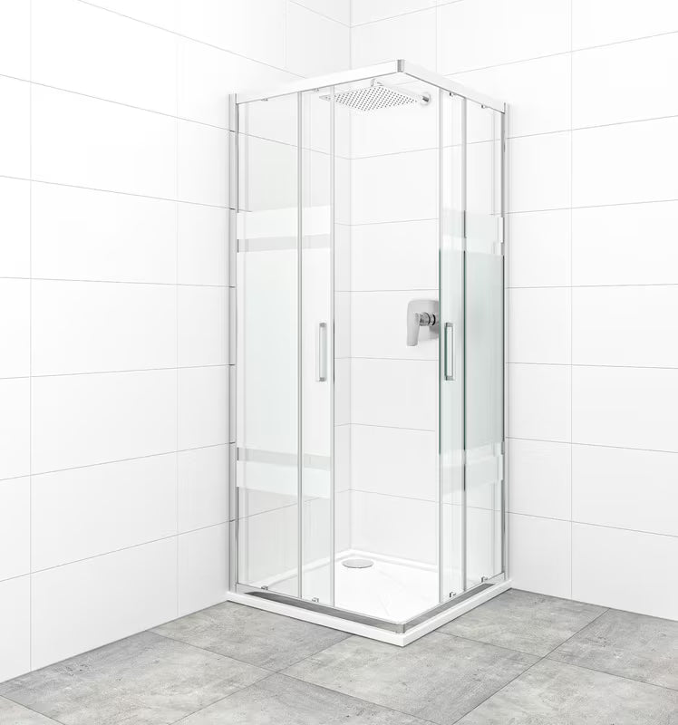 Kvadratna tuš kabina SAT Tex 80x80 cm s prozornim steklom Stripe in profili v sijaj krom izvedbi