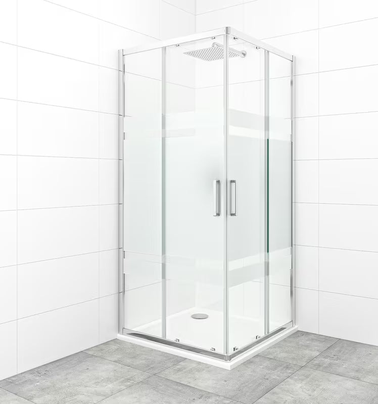 Kvadratna tuš kabina SAT Tex 90x90 cm v sijaj krom izvedbi s prozornim steklom in dekorjem Stripe